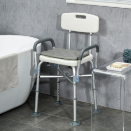 HOMCOM Shower Stool: Adjustable Aluminium Bath Chair with Backrest, Armrests, Detachable Padded Seat, Non-Slip, Whitewater - thumbnail 2
