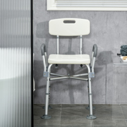 HOMCOM Shower Stool: Adjustable Aluminium Bath Chair with Backrest, Armrests, Detachable Padded Seat, Non-Slip, Whitewater - thumbnail 8