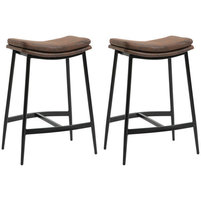 HOMCOM Breakfast Bar Chairs Set of 2, Microfibre Upholstered Counter Bar Stool, Industrial Bar Stool with Curved Seat and Steel Frame, Anti-Cat-Scratch - Aosom UK - image 1