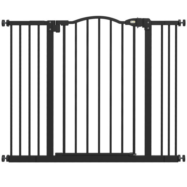 PawHut Metal 74-100cm Adjustable Pet Gate Safety Barrier w/ Auto-Close Door Black - Aosom UK - image 1