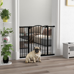 PawHut Metal 74-100cm Adjustable Pet Gate Safety Barrier w/ Auto-Close Door Black - Aosom UK - thumbnail 2