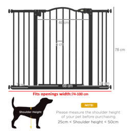 PawHut Metal 74-100cm Adjustable Pet Gate Safety Barrier w/ Auto-Close Door Black - Aosom UK - thumbnail 3
