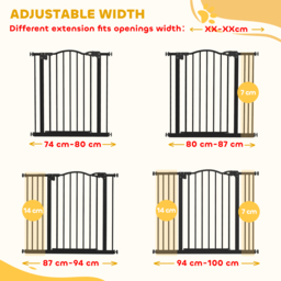 PawHut Metal 74-100cm Adjustable Pet Gate Safety Barrier w/ Auto-Close Door Black - Aosom UK - thumbnail 4