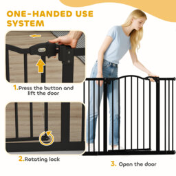 PawHut Metal 74-100cm Adjustable Pet Gate Safety Barrier w/ Auto-Close Door Black - Aosom UK - thumbnail 6