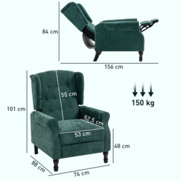 HOMCOM 150° Reclining Vintage Armchair, with footrest - Dark Green - thumbnail 3