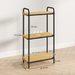 HOMCOM 3-Tier Bamboo Bathroom Storage Shelf, Freestanding Narrow Shelving Unit with Slatted Shelves for Kitchen Bathroom Living Room, 41.5 x 21.5 x 77.5 cm, Natural and Black - thumbnail 3