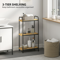 HOMCOM 3-Tier Bamboo Bathroom Storage Shelf, Freestanding Narrow Shelving Unit with Slatted Shelves for Kitchen Bathroom Living Room, 41.5 x 21.5 x 77.5 cm, Natural and Black - thumbnail 4