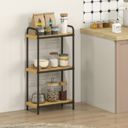 HOMCOM 3-Tier Bamboo Bathroom Storage Shelf, Freestanding Narrow Shelving Unit with Slatted Shelves for Kitchen Bathroom Living Room, 41.5 x 21.5 x 77.5 cm, Natural and Black - thumbnail 8
