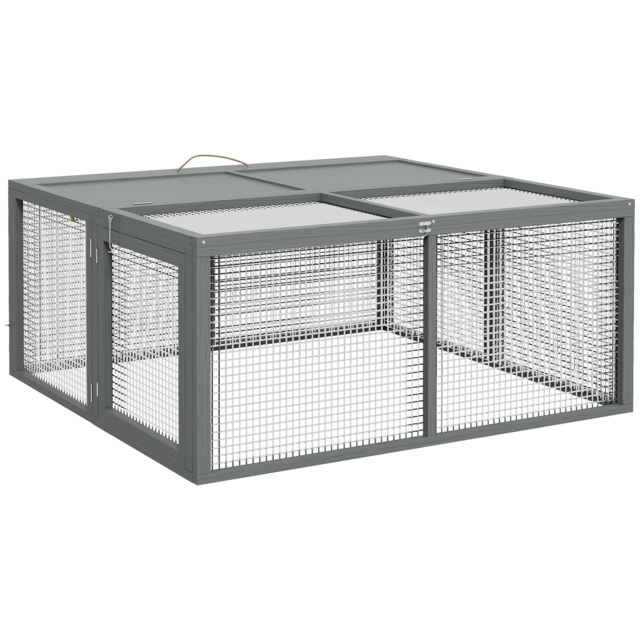 PawHut Wooden Folding Rabbit Hutch, Grey - Aosom UK - image 1