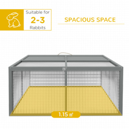 PawHut Wooden Folding Rabbit Hutch, Grey - Aosom UK - thumbnail 4