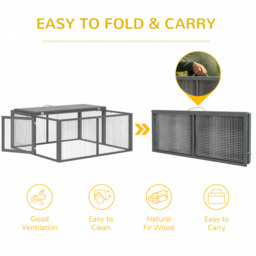 PawHut Wooden Folding Rabbit Hutch, Grey - Aosom UK - thumbnail 6