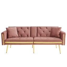Two-Seater Convertible Sofa Bed with  Adjustable Backrest, Space-Saving Sleeper Sofa with High-Density Foam, 174L x 76W x 71.5H cm, Pink - Aosom UK - thumbnail 2