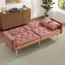 Two-Seater Convertible Sofa Bed with  Adjustable Backrest, Space-Saving Sleeper Sofa with High-Density Foam, 174L x 76W x 71.5H cm, Pink - Aosom UK - thumbnail 9