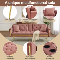 Two-Seater Convertible Sofa Bed with  Adjustable Backrest, Space-Saving Sleeper Sofa with High-Density Foam, 174L x 76W x 71.5H cm, Pink - Aosom UK - thumbnail 7