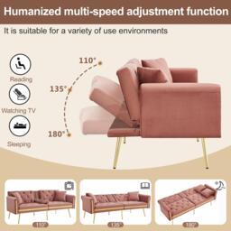 Two-Seater Convertible Sofa Bed with  Adjustable Backrest, Space-Saving Sleeper Sofa with High-Density Foam, 174L x 76W x 71.5H cm, Pink - Aosom UK - thumbnail 5