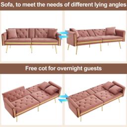 Two-Seater Convertible Sofa Bed with  Adjustable Backrest, Space-Saving Sleeper Sofa with High-Density Foam, 174L x 76W x 71.5H cm, Pink - Aosom UK - thumbnail 4
