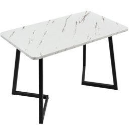 Modern Rectangular Marble Coffee Table with Metal Legs, Kitchen Table for Dining Room,V-shaped Support Legs, 117x68x75 cm, White/Black - Aosom UK - thumbnail 2