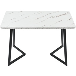 Modern Rectangular Marble Coffee Table with Metal Legs, Kitchen Table for Dining Room,V-shaped Support Legs, 117x68x75 cm, White/Black - Aosom UK - thumbnail 7