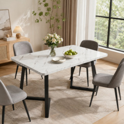 Modern Rectangular Marble Coffee Table with Metal Legs, Kitchen Table for Dining Room,V-shaped Support Legs, 117x68x75 cm, White/Black - Aosom UK