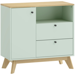 HOMCOM Sideboard Storage Cabinet, 80 cm Buffet Cabinet with 2 Drawers, Open Compartment, Adjustable Shelf, Light Green and Oak - thumbnail 1