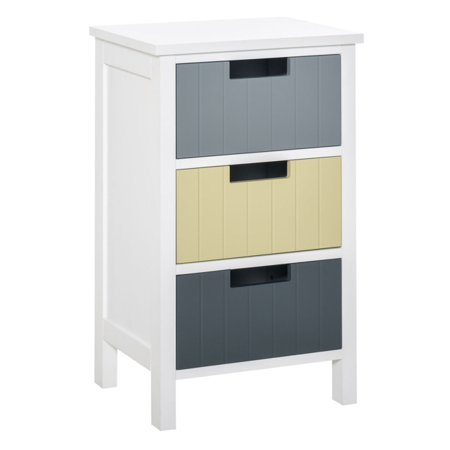 HOMCOM 3 Drawer Storage Tower, Wooden Top Dresser Chest, Organizer Unit for Bedroom, Nursery, Hallway - Aosom UK - image 1