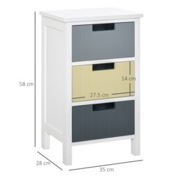 HOMCOM 3 Drawer Storage Tower, Wooden Top Dresser Chest, Organizer Unit for Bedroom, Nursery, Hallway - Aosom UK - thumbnail 3