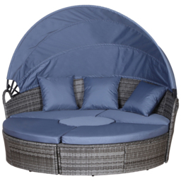 Outsunny 6-Seater Rattan Sofa Bed Garden Furniture Cushioned Wicker Round Sofa Bed with Coffee Table  Patio Conversation Furniture Set - Grey - thumbnail 1
