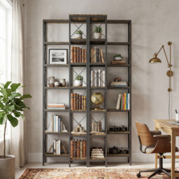 HOMCOM 6-Tier L-Shaped Bookshelf, Freestanding Corner Bookcase with Metal Frame, Rustic Brown - thumbnail 9
