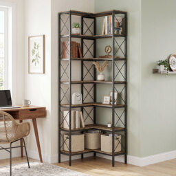 HOMCOM 6-Tier L-Shaped Bookshelf, Freestanding Corner Bookcase with Metal Frame, Rustic Brown - thumbnail 8