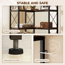 HOMCOM 6-Tier L-Shaped Bookshelf, Freestanding Corner Bookcase with Metal Frame, Rustic Brown - thumbnail 6