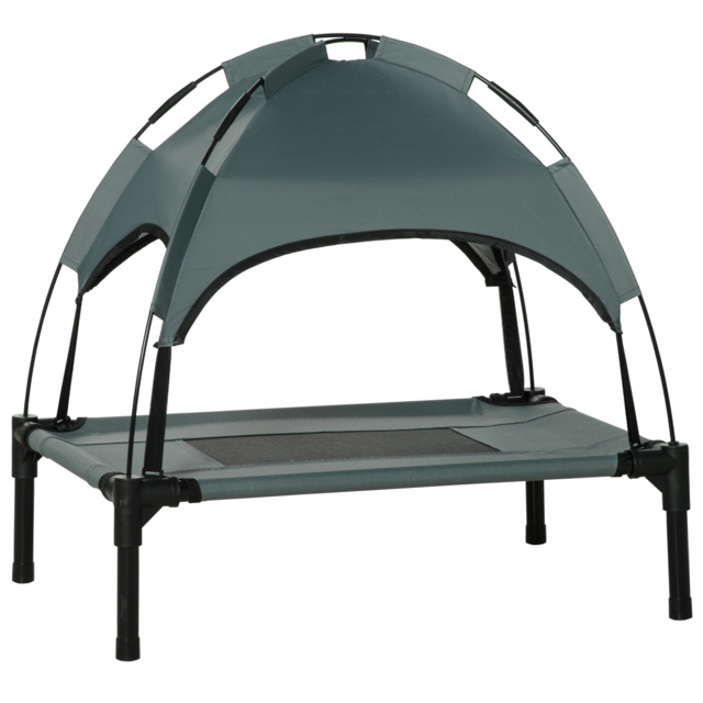 PawHut Elevated Pet Bed: Waterproof Mesh Cot with UV Canopy for Small Dogs, 61 x 46 x 62cm, Grey - Aosom UK - image 1