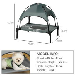 PawHut Elevated Pet Bed: Waterproof Mesh Cot with UV Canopy for Small Dogs, 61 x 46 x 62cm, Grey - Aosom UK - thumbnail 3