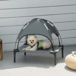PawHut Elevated Pet Bed: Waterproof Mesh Cot with UV Canopy for Small Dogs, 61 x 46 x 62cm, Grey - Aosom UK - thumbnail 2