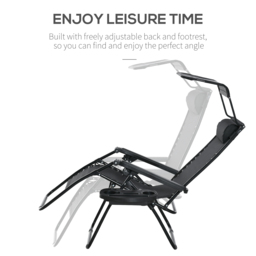 Outsunny 2 Piece Foldable Reclining Garden Chair with Headrest, Zero Gravity Deck Sun Lounger Seat Chair w/ Footrest, Armrest, Cup Holder - Aosom UK - thumbnail 7