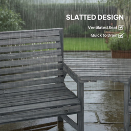 Outsunny Wooden Garden Furniture Set with Parasol Hole, 1 Chair, 1 Bench and Detachable Table, Grey Embossed Finish - thumbnail 8