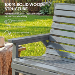 Outsunny Wooden Garden Furniture Set with Parasol Hole, 1 Chair, 1 Bench and Detachable Table, Grey Embossed Finish - thumbnail 7