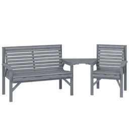 Outsunny Wooden Garden Furniture Set with Parasol Hole, 1 Chair, 1 Bench and Detachable Table, Grey Embossed Finish - thumbnail 1