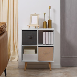 HOMCOM Freestanding 4 Cube Storage Cabinet Unit w/ 2 Fabric Drawers Handles Home Office Organisation Shelves Furniture 54.5L x 24W x 69.5H cm - thumbnail 9