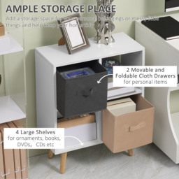 HOMCOM Freestanding 4 Cube Storage Cabinet Unit w/ 2 Fabric Drawers Handles Home Office Organisation Shelves Furniture 54.5L x 24W x 69.5H cm - thumbnail 4