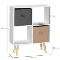 HOMCOM Freestanding 4 Cube Storage Cabinet Unit w/ 2 Fabric Drawers Handles Home Office Organisation Shelves Furniture 54.5L x 24W x 69.5H cm - thumbnail 3