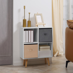 HOMCOM Freestanding 4 Cube Storage Cabinet Unit w/ 2 Fabric Drawers Handles Home Office Organisation Shelves Furniture 54.5L x 24W x 69.5H cm - thumbnail 2