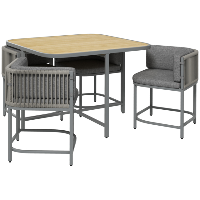 Outsunny 5 Pieces Rattan Dining Sets with Cushions, Space-saving Design Rattan Cube Garden Furniture, for Indoor & Outdoor, Grey - image 1