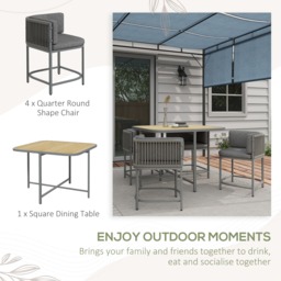Outsunny 5 Pieces Rattan Dining Sets with Cushions, Space-saving Design Rattan Cube Garden Furniture, for Indoor & Outdoor, Grey - thumbnail 4