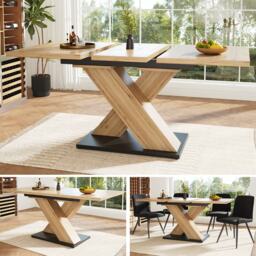 Extendable Dining Table with Adjustable Feet, Silent Expansion, Telescopic MDF Table for Family Gathering, 119L x 80W x 75H cm, Natural - Aosom UK - thumbnail 7