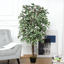 Outsunny 160cm/5.2FT Artificial Ficus Silk Tree with Nursery Pot, Decorative Fake Plant, for Indoor Outdoor Décor - thumbnail 2