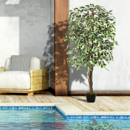 Outsunny 160cm/5.2FT Artificial Ficus Silk Tree with Nursery Pot, Decorative Fake Plant, for Indoor Outdoor Décor - thumbnail 4