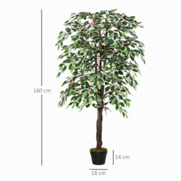 Outsunny 160cm/5.2FT Artificial Ficus Silk Tree with Nursery Pot, Decorative Fake Plant, for Indoor Outdoor Décor - thumbnail 3