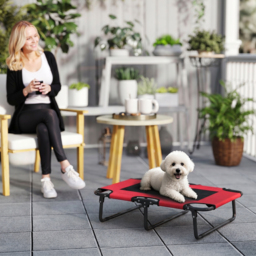 PawHut Portable Raised Dog Bed, Elevated Pet Cot with Breathable Mesh for Indoor Outdoor, for Small Medium Dogs, Red - thumbnail 2