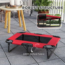 PawHut Portable Raised Dog Bed, Elevated Pet Cot with Breathable Mesh for Indoor Outdoor, for Small Medium Dogs, Red - thumbnail 5