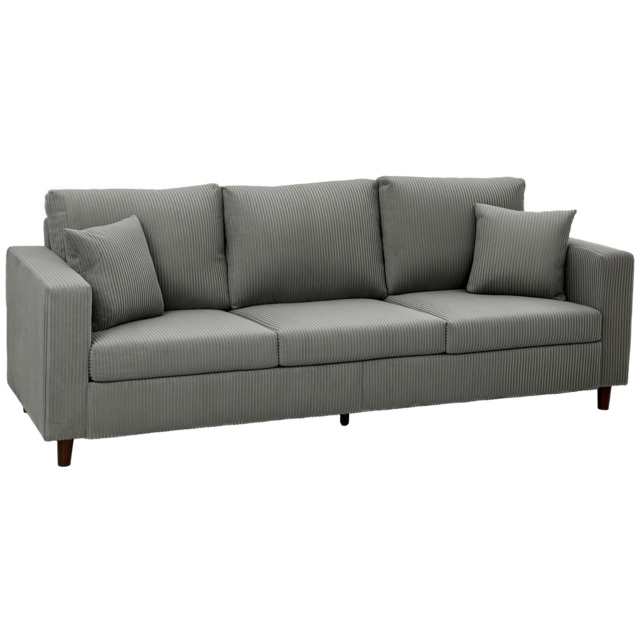 HOMCOM 3 Seater Sofa with Wide Seat, Corduroy Fabric Couch with Deep Seat, Spring Cushion, Light Grey - image 1